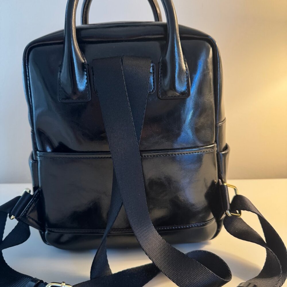 NWT Frances Valentine Small Casey Backpack GLazed Leather Black RARE - Picture 11 of 11